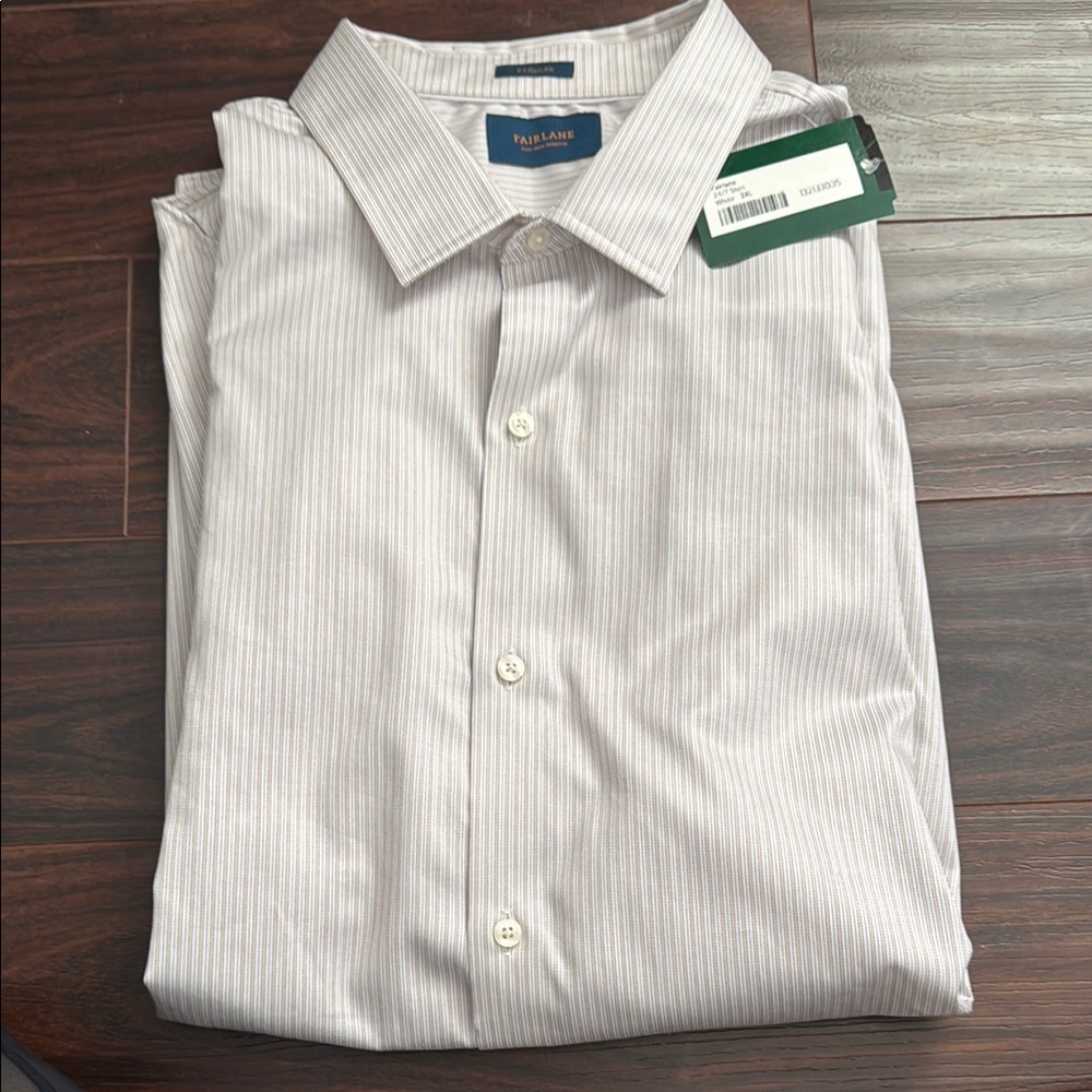 Fairlane 24/7 Non-Iron Stretch Regular Fit Pin Striped Button Down Shirt 3xl‎